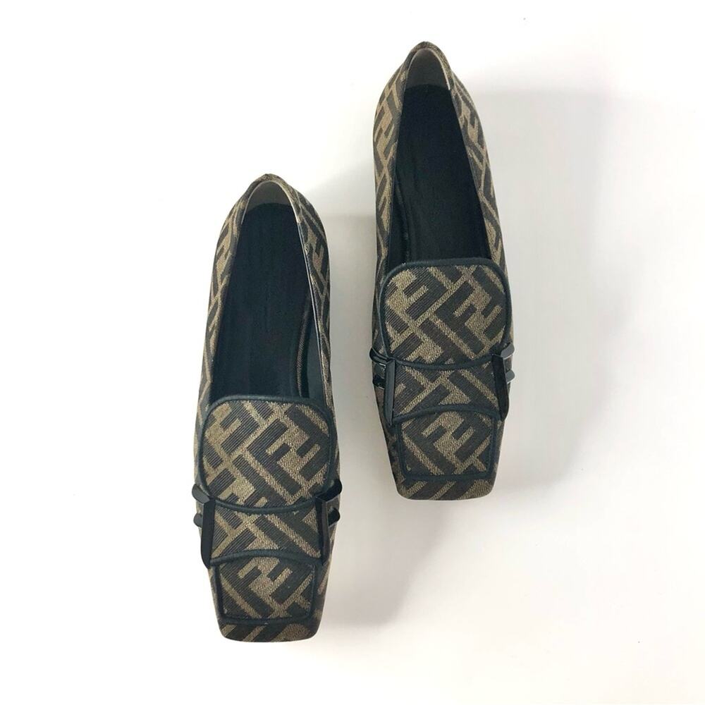 Fendi Jacquard Ffreedom Square Toe FF Zucca Logo Ballet Flats Loafers 36.5 - Picture 4 of 8